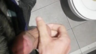 Jerked off his big dick in a public place before departure