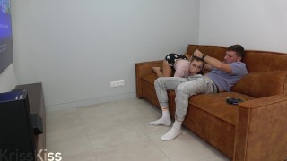 Playing with his dick while he plays Playstation