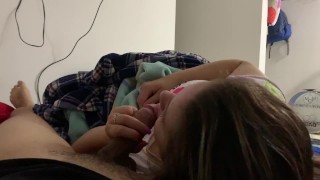 My friend invites me to watch a movie and I end up with his cock in my mouth (Real-Homemade)