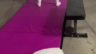 Fit blonde babe NAKED EXERCISE and PUSSY stretching with SQUIRT on BIG DILDO