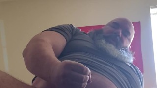 Big, Muscular Marine jerking off on bed