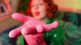 pink rubber gloves video - ASMR teasing seducing close up