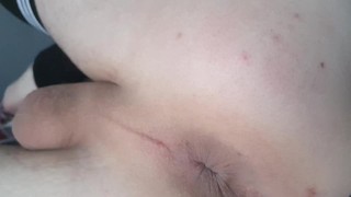 Puppy twink's tight anal fingering close up