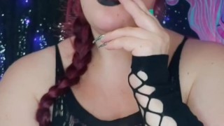 Nicki Pie smoking and masturbating in black