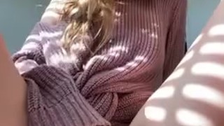 Cute 19 year old brunette playing with creamy pussy