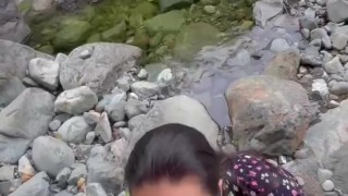 I meet my tinder date in the river and she gives me a blowjob in public