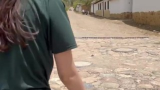 Two lesbians touch each other to orgasm on the corner of a town trying to avoid being seen by anyone