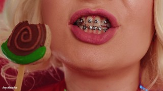 ASMR mukbang latex eating video - in braces