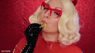 Mukbang ASMR Eating Chewing FOOD FETISH Latex blonde in braces close up video mouth