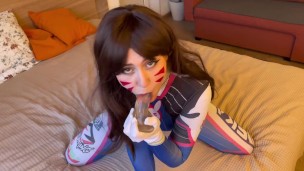 Cosplay D.Va from Overwatch, deepthroat and cum in my face