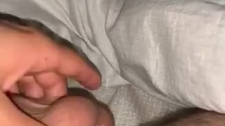 Playing with my hard cock in the morning 