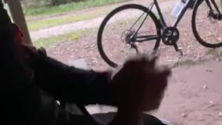 Ruining orgasm in public in the forest during a bike ride