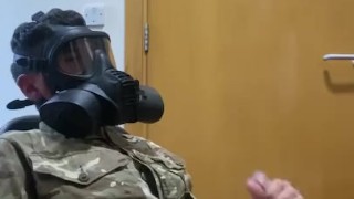 Army lad jerking off in his gas mask