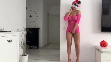 sexy show Halloween hot pink bitch play with dildo / CandyLuxxx