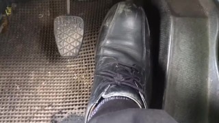 Barefoot driving - Truck - Pedal pumping brakes and accelerator socks shoes and bare naked feet