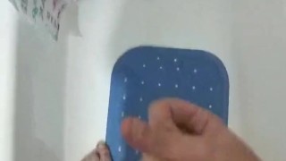 Young guy masturbates in the shower POV