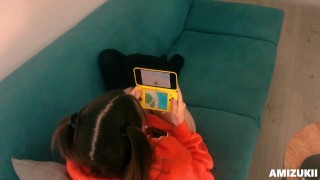 CHEEKY GEEK STEPSIS SUCKED THE SOUL out of my DICK WHILE PLAYING NINTENDO