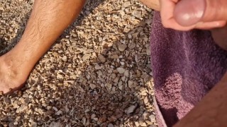 JERKING OFF on the way to the beach with CUMSHOT after naked swimming