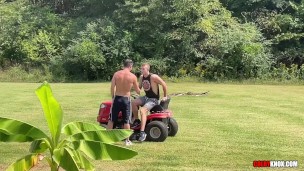 Outdoor Twink Finn August Gets a MASSIVE Fucking from Colby Chambers on a Lawnmower