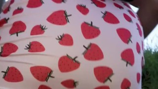 Crossdresser walks through the forest