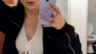 Sassy girl making a mess in public bathroom . girl pissing