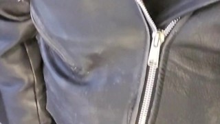 Sandro jerking off and cumming in a full leather outfit with chucks