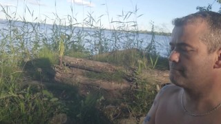 Walk naked across public road, and almost got caught with buttplug, while smoking by the lake