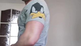 Flexing my muscles with large butt plug inside me