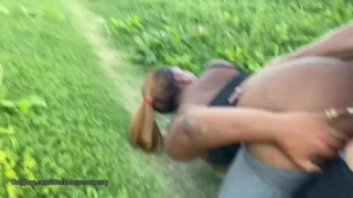 Big Booty Brunette Gets Rough fuck in public trail