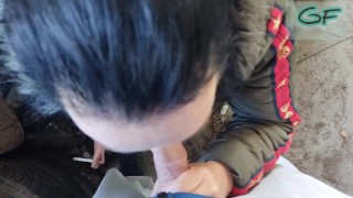 POV - giving me a blowjob while smoking a cigarette