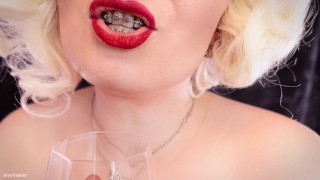 JOI with saliva: you suck my strap-on deeply into your throat! FemDom POV free porn