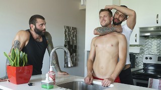 Fit Step Son Benjamin Blue Submits His Tight Asshole To Two Tattooed Hunks - DadCreep