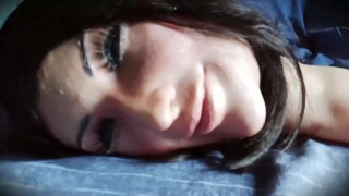 Empty Ely 1! Playing with female mask Ely, a rubber face of milf step mother!