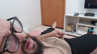 Jerking Off and Cumming at sofa.