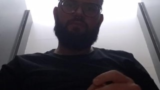 Jerking off and cumming at work bathroom