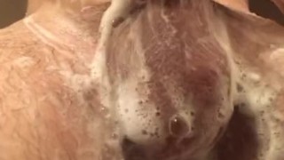 Bath time soapy hole fun with curious frat guy