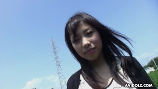 Japanese brunette Karin Asahi lets a stranger fingerfuck her hairy pussy on the street uncensored.
