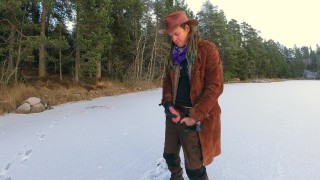 Jerking off on a frozen lake - 4k 30fps