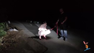 Hold me on leash like a dog to pee