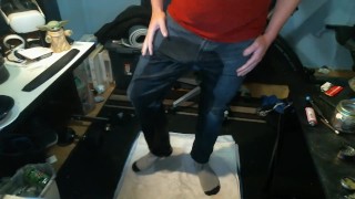 Full bladder explodes into my jeans and soaks my socks!