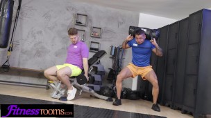Fitness Rooms Czech babe rough 3some and deepthroat with big cock gym studs