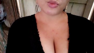 Busty woman shows her beautiful natural tits to fuck at Christmas