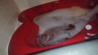 Dirty little slut takes a bubble bath in heart shaped tub and plays with feet 🛀😘💦
