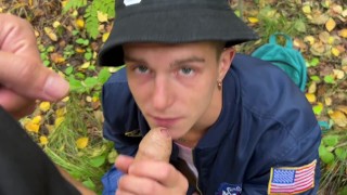 #376 Guy catches guy jerking off in the woods and joins to fuck him