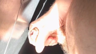 BEAR MASTURBATING AND cumming in the bathroom