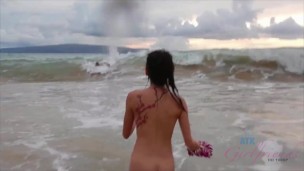 Hooking up with Vina Sky on a trip to Hawaii, behind the scenes fun at the nude beach and touching her all over in the car