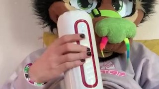 Furry fucks a toy pussy until he cums.