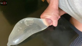 Horny Guy Moaning while Fucking his Own Hand and Cum alot inside Condom filled with Water - 4K