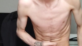 Stroking my erected big cock until I cum with intense leg orgasm