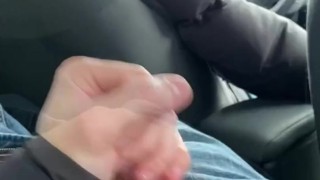 Teen guy jerked off and cummed in the back seat of a taxi